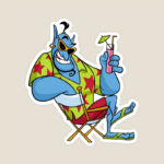 Beach Day Bliss – Relaxed Genie Soaking Up the Sun Sticker