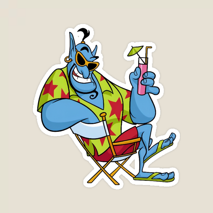 Beach Day Bliss – Relaxed Genie Soaking Up the Sun Sticker