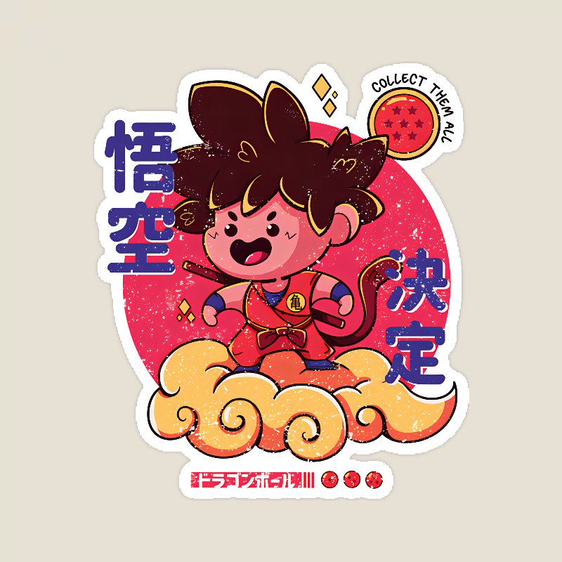 Chibi Goku on Nimbus Cloud Sticker