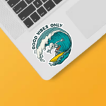 Chill Skeleton Riding Waves with Good Vibes Energy Sticker