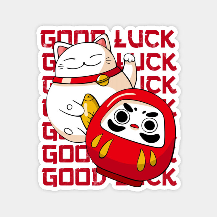 Neko Cat & Daruma Doll Japanese Good Luck  Sticker