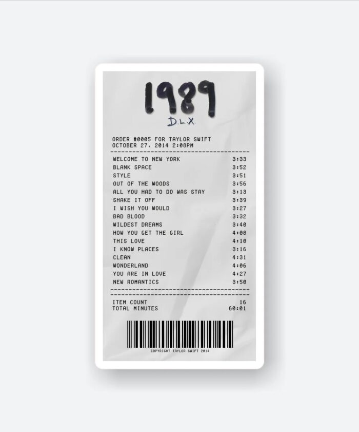 1989 Taylor Swift Album Receipt Sticker