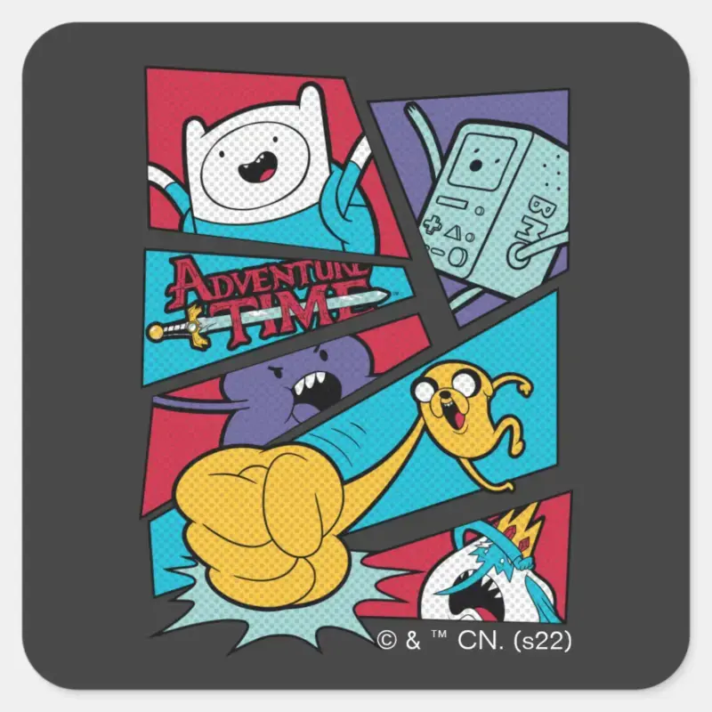Adventure Time Action Panel Graphic Square Sticker