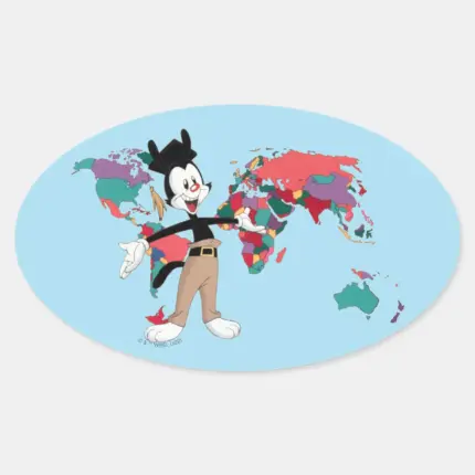 Animaniacs Yakkos World Map Graphic Oval Sticker
