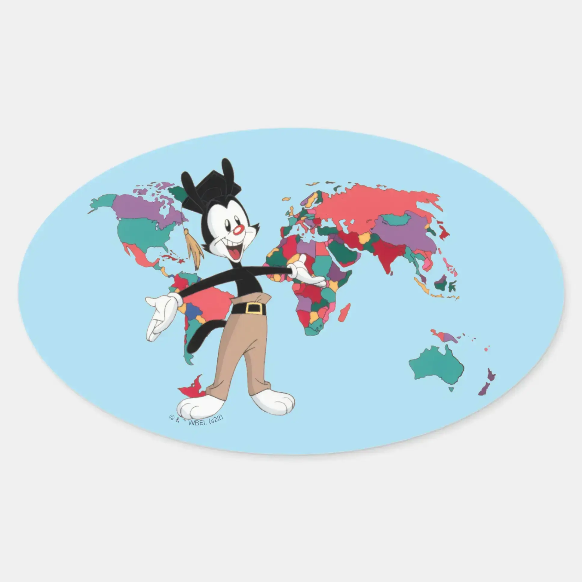 Animaniacs Yakkos World Map Graphic Oval Sticker