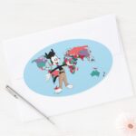 Animaniacs Yakkos World Map Graphic Oval Sticker