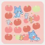Anime Tom Jerry And Tuffy Apple Pattern Square Sticker