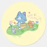 Anime Tom Jerry And Tuffy Picnic Classic Round Sticker