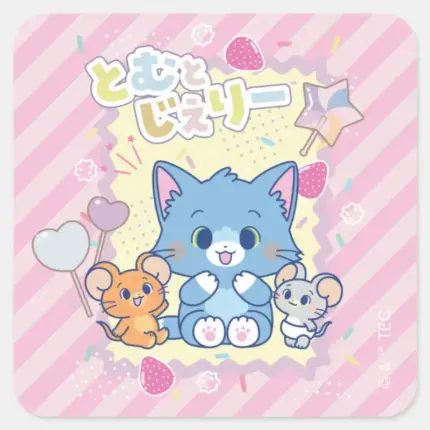 Anime Tom And Jerry Strawberry Fun Square Sticker