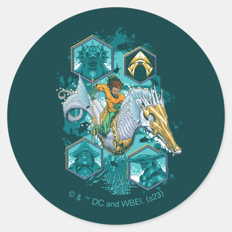 Aquaman Riding Seahorse Across Kingdoms Classic Round Sticker