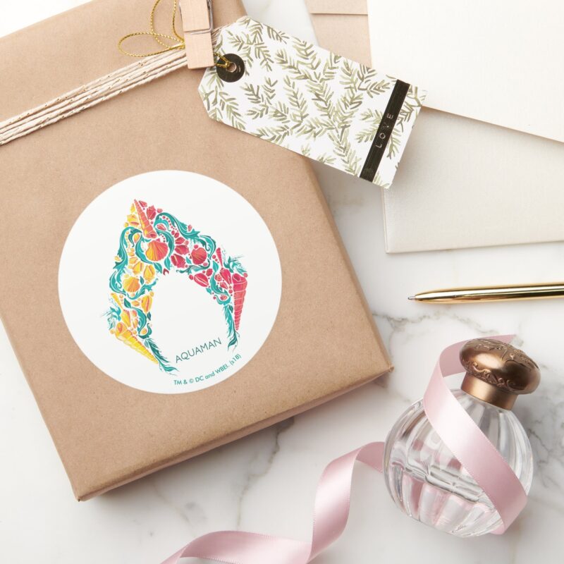 Aquaman Aquaman Mera Themed Seashell Logo Classic Round Sticker