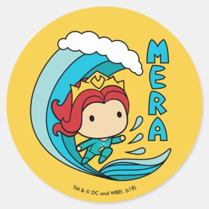 Aquaman Chibi Mera Riding Wave Graphic Classic Round Sticker