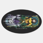 Aquaman Orin Orm Reversible Art Nouveau Panel Oval Sticker