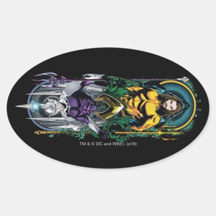 Aquaman Orin Orm Reversible Art Nouveau Panel Oval Sticker