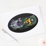 Aquaman Orin Orm Reversible Art Nouveau Panel Oval Sticker