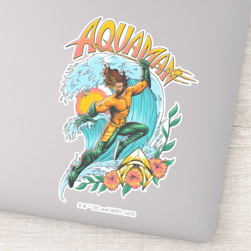 Aquaman And Trident Rising Surf Graphic Sticker