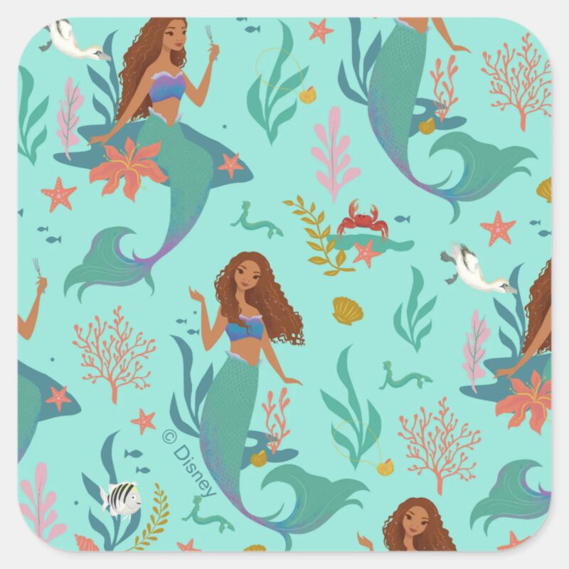 Ariel Undersea Adventure Pattern Square Sticker