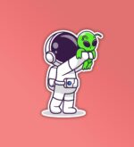 Astronaut Holding Baby Alien Sticker