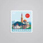 Azerbaijan Scenic Mountains Post Stamp Travels Stickers
