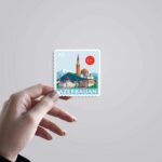 Azerbaijan Scenic Mountains Post Stamp Travels Stickers