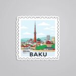 Baku City And Tower Post Stamp Travels Stickers