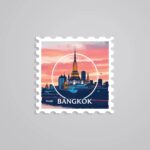 Bangkok Skyline Post Stamp Travels Stickers
