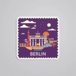 Berlin Iconic Skyline Night Post Stamp Travels Stickers