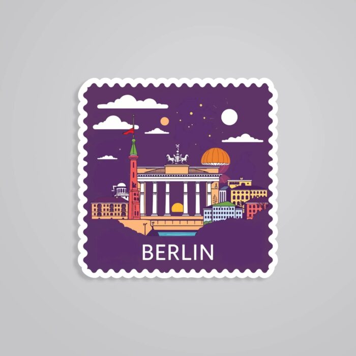 Berlin Iconic Skyline Night Post Stamp Travels Stickers