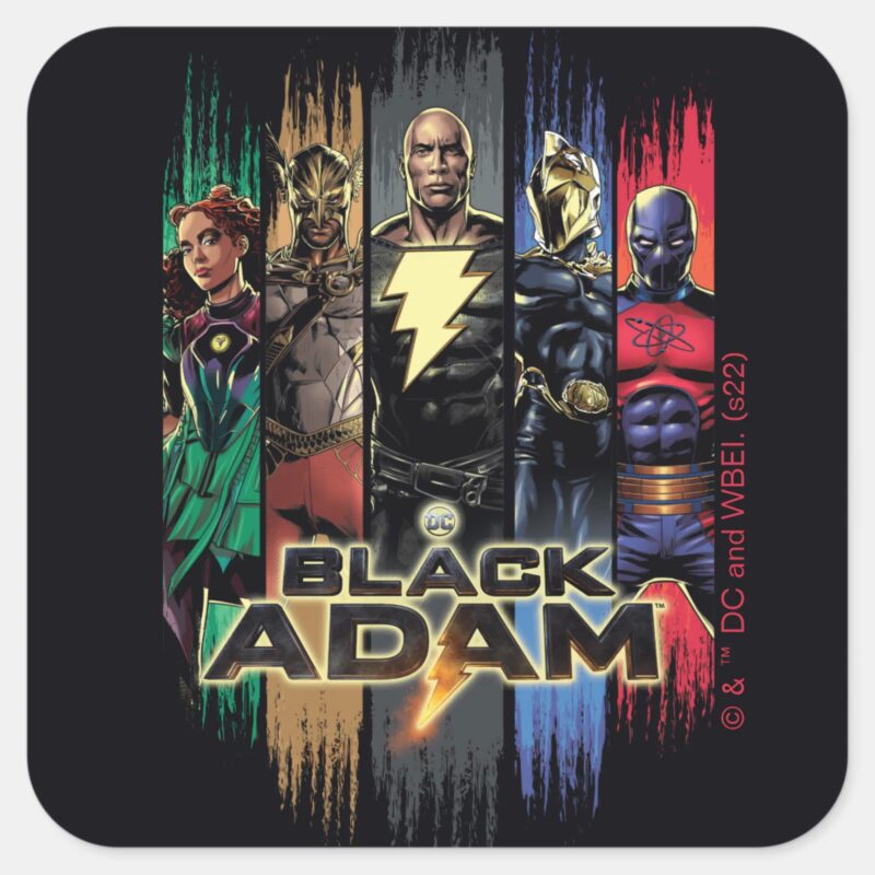 Black Adam Characters In Stripes Graphic Square Sticker