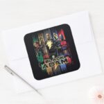 Black Adam Characters In Stripes Graphic Square Sticker