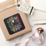 Black Adam Characters In Stripes Graphic Square Sticker