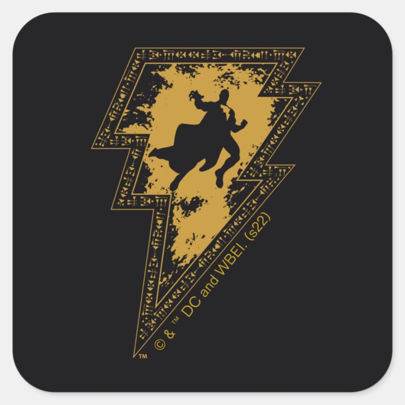 Black Adam Distressed Lightning Bolt Graphic Square Sticker