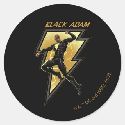 Black Adam Lightning Bolt Character Illustration Classic Round Sticker