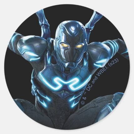Blue Beetle Leaping Character Art Classic Round Sticker