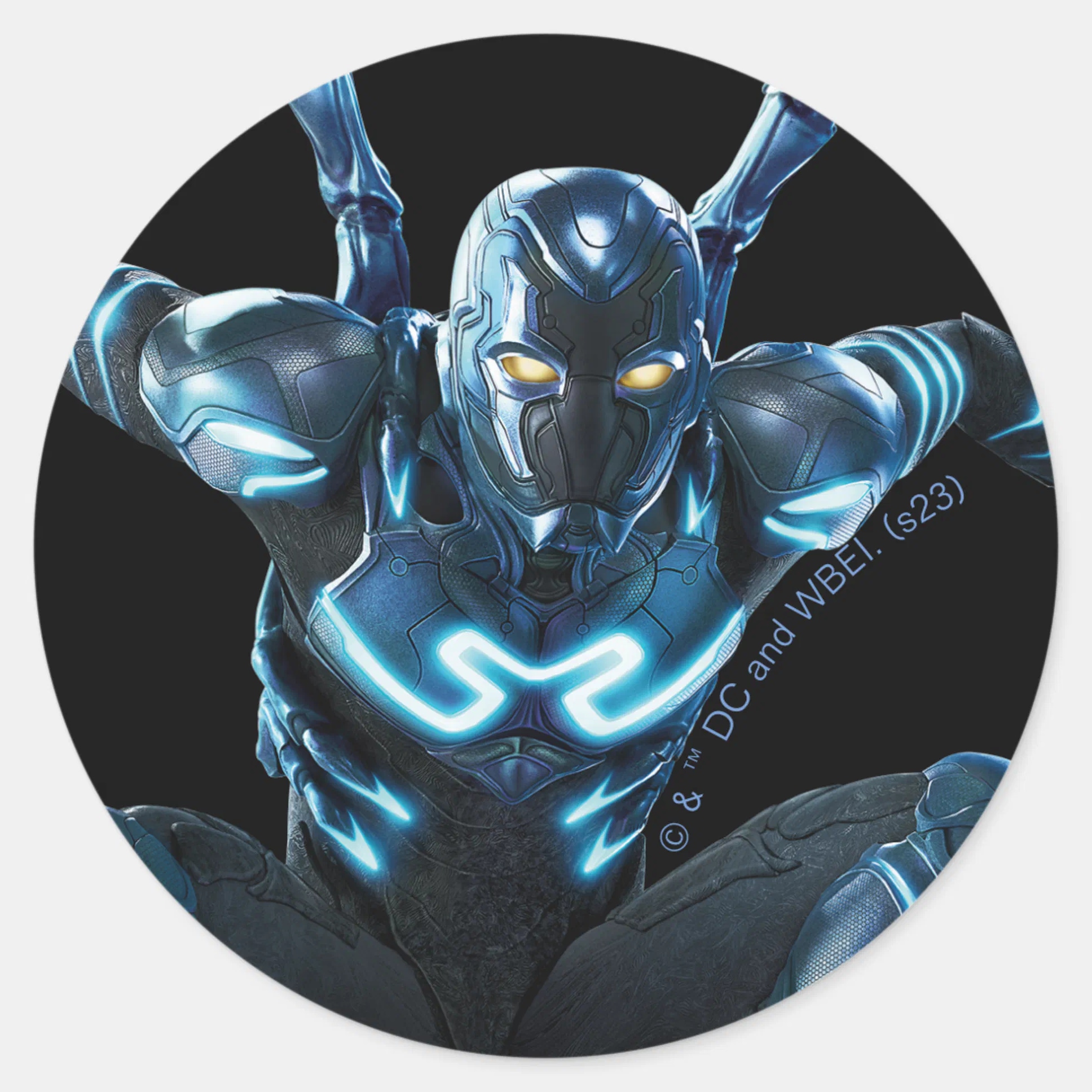 Blue Beetle Leaping Character Art Classic Round Sticker