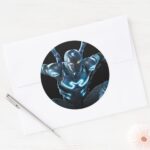 Blue Beetle Leaping Character Art Classic Round Sticker