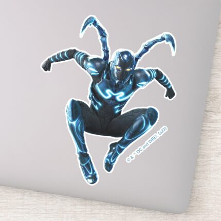 Blue Beetle Leaping Character Art Sticker
