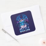 Blue Beetle Retrowave City Sunset Square Sticker