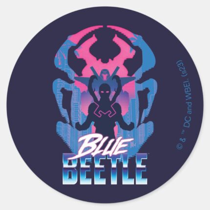 Blue Beetle Retrowave Versus Graphic Classic Round Sticker