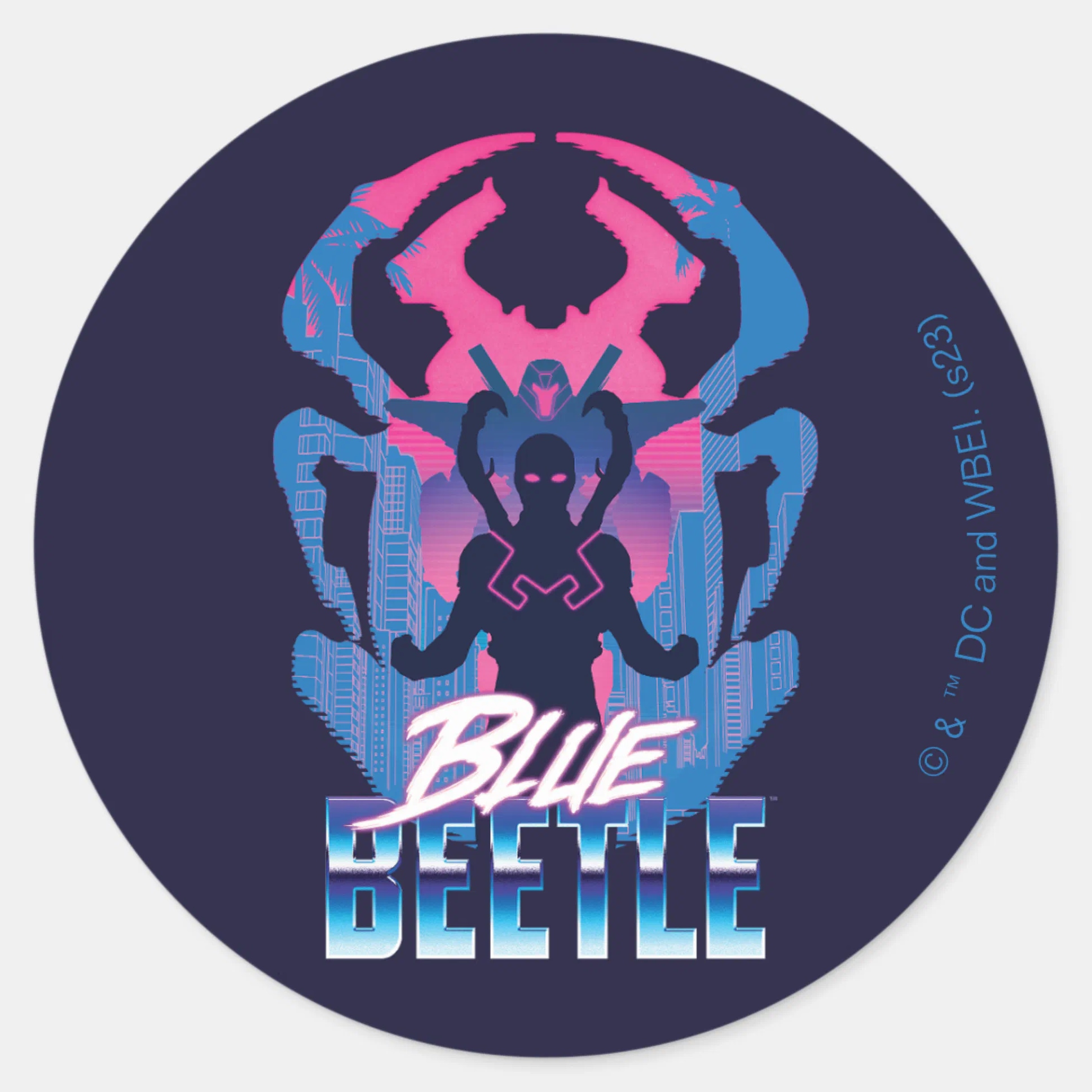 Blue Beetle Retrowave Versus Graphic Classic Round Sticker