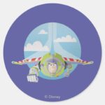 Buzz Lightyear Flying Despeckled Retro Graphic Classic Round Sticker