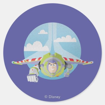 Buzz Lightyear Flying Despeckled Retro Graphic Classic Round Sticker