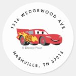 Cars Lightning McQueen Baby Shower Address Classic Round Sticker