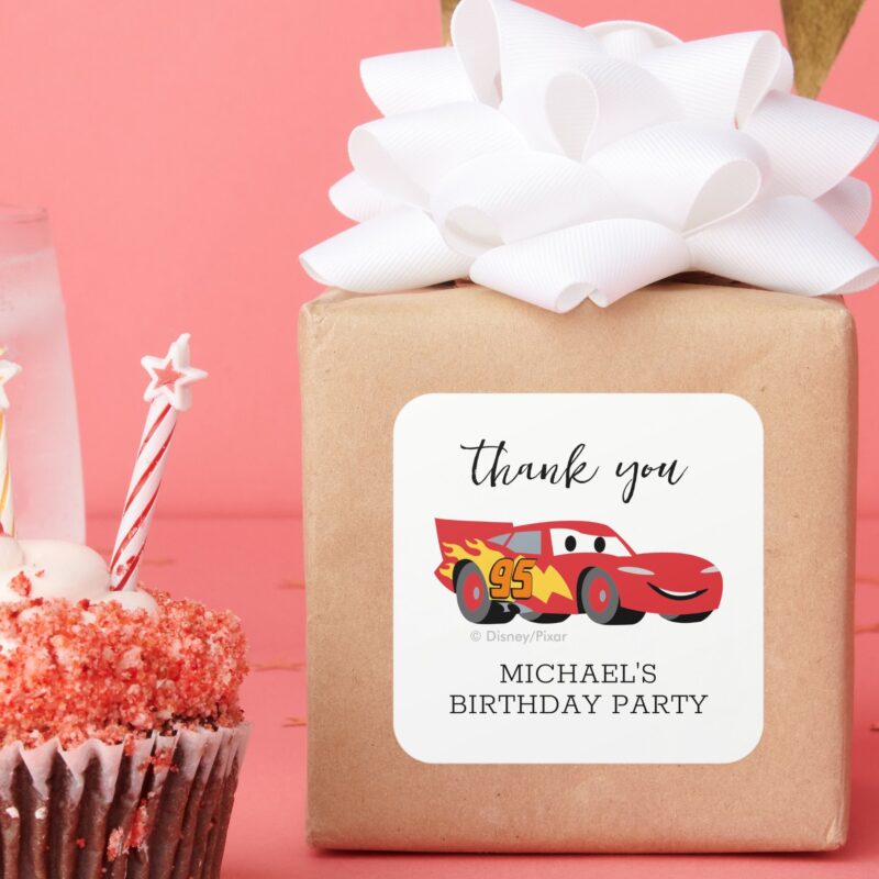 Cars Lightning McQueen Birthday Thank You Square Sticker