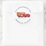 Cars Lightning McQueen Birthday Address Classic Round Sticker