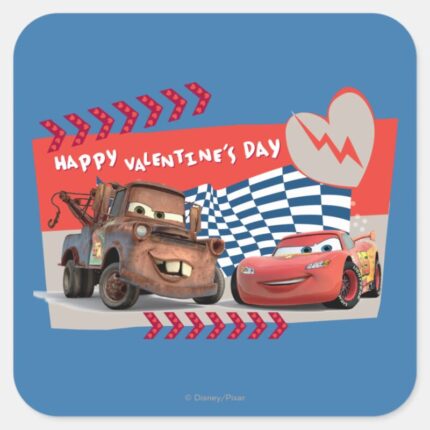 Cars Happy Valentines Day Square Sticker