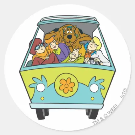 Crowded In The Mystery Machine Classic Round Sticker