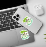 Cute Frog In Rain Laptop And Mobile Stickers