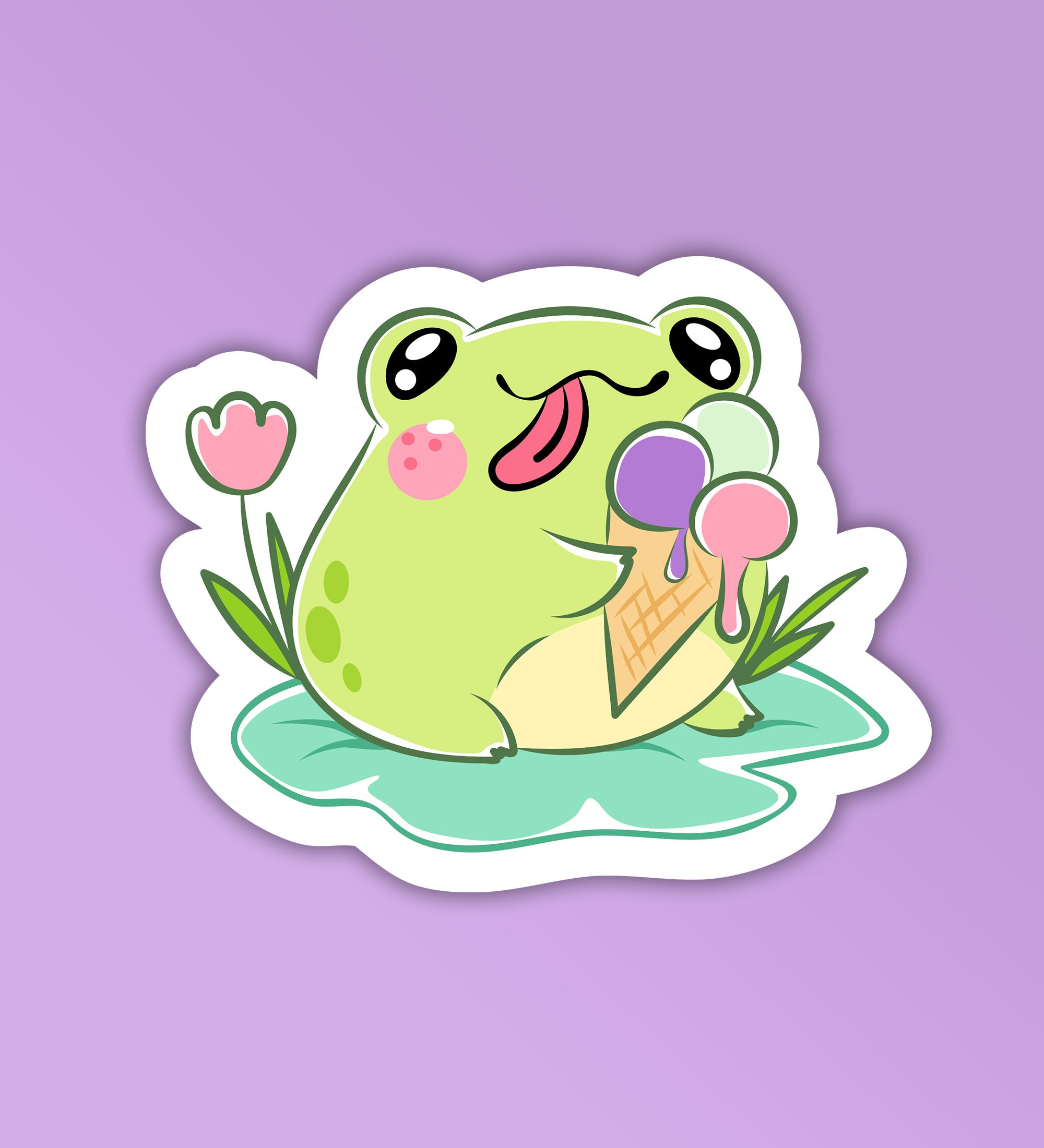 Cute Frog With Ice Cream Laptop And Mobile Stickers