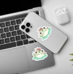Cute Frog With Snail Laptop And Mobile Stickers